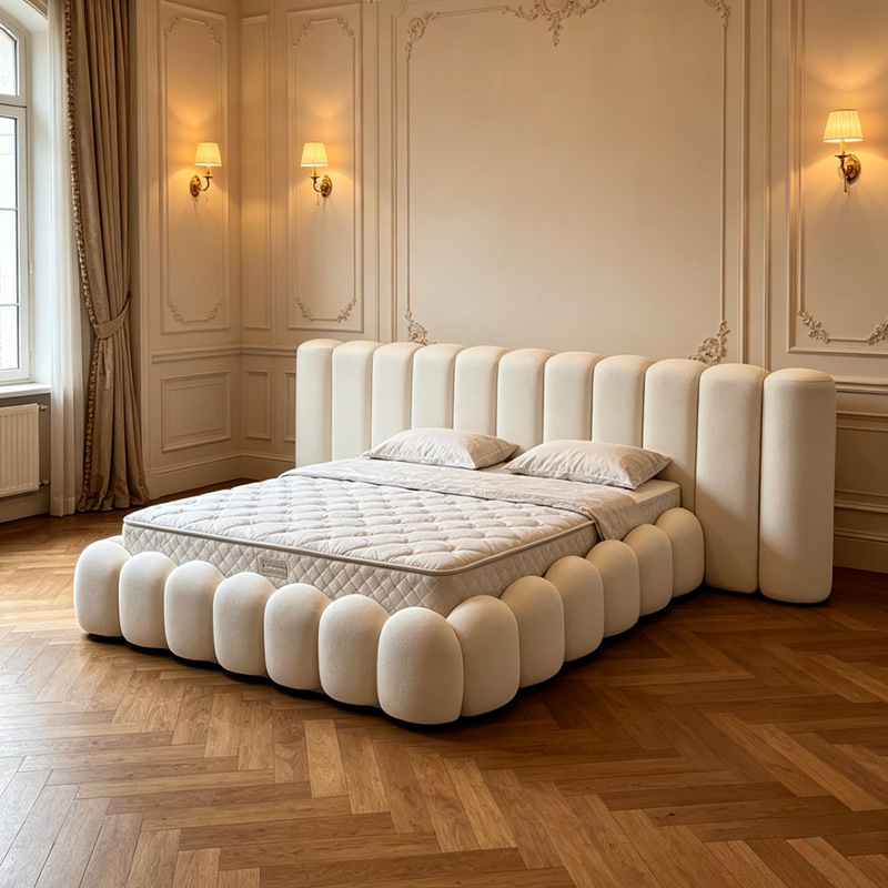 Italian Piano Key Fabric Bed Large Flat Villa Master Bedroom Double Widescreen Cream Puff Cashmere Bed Italian Piano Key Fabric Bed Large Flat Villa Master Bedroom Double Widescreen Cream Puff Cashmere Bed