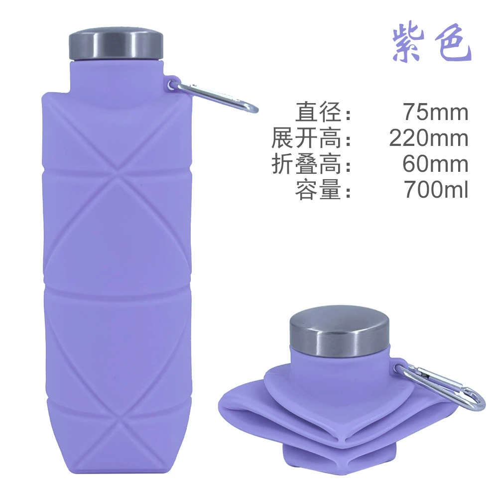 Silicone Travel Sports Bottle, 700 ml, Food‑Grade Silicone with 304 Stainless Cap, Handheld