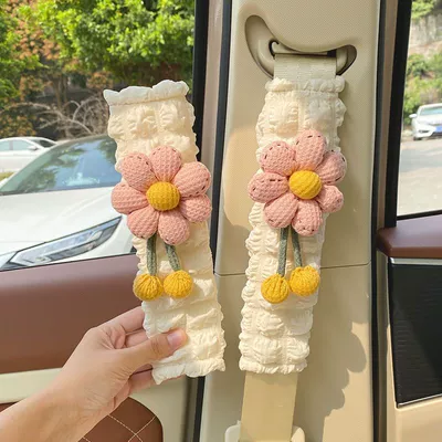 Women and Children Safety — Seat belt shoulder pad - 2-puff-shoulder-pads-pink-waffle-flowers
