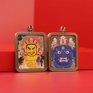 New Double-Sided Large Xizang Thangka Pendant Non-Hand-Painted Black God of Wealth Dharma Eye Portrait Travel Commemorative Bronze Color
