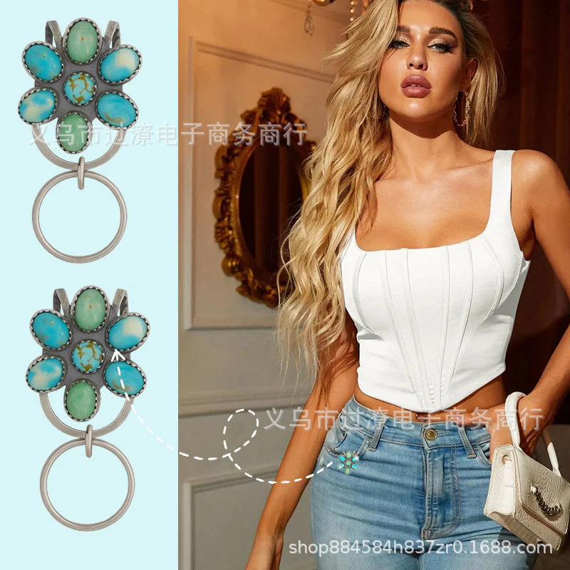 跨境Turquoise Bloom Bag Clip Key Holder 绿松石花朵包夹钥匙扣|undefined