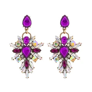 European and American Luxury Crystal Super Flash Gemstone Earrings Women's Exquisite Earrings Exaggerated Fashion Dress Banquet Earrings