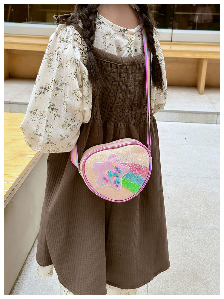 178g Weight Polyester Lining Material Zipper Closure Type Single Shoulder Strap Strap Type Shoulder Bag, Crossbody Bag Bags Type Daily Occasion Pu Leather Material Star, Stripe Pattern All Seasons Season Kid'S Gender Cute Style Heart-shaped Shape Kid'S Pu Leather Star Stripe Cute Heart-shaped Zipper Shoulder Bag Crossbody Bag 32