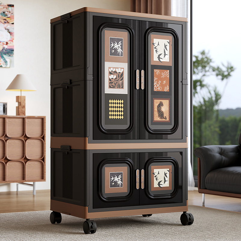 Medieval Style Folding Wardrobe Household Large-Capacity Thickened Clothes Quilt Storage Cabinet Living Room Bedroom Plastic Storage Cabinet