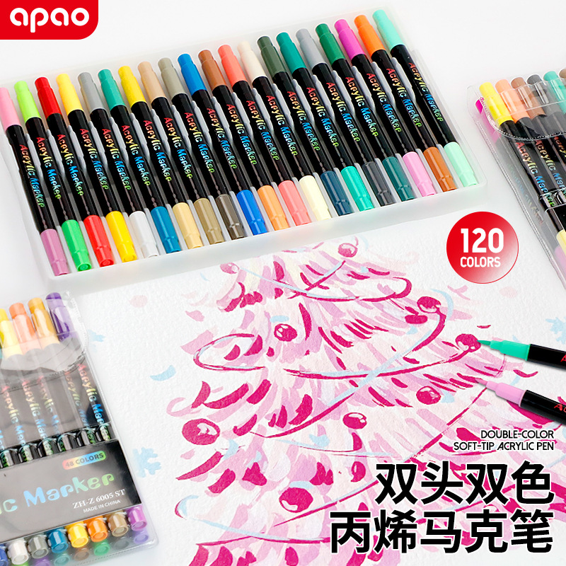 Double-Ended Dual-Color Acrylic Markers, Non-Bleed, Stackable Colors, Suitable for Elementary School Students' Art Drawing, Graffiti, Watercolor Pens, Acrylic Pens