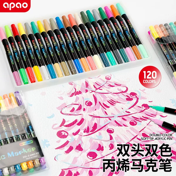 Double-Ended Dual-Color Acrylic Markers, Non-Bleed, Stackable Colors, Suitable for Elementary School Students' Art Drawing, Graffiti, Watercolor Pens, Acrylic Pens