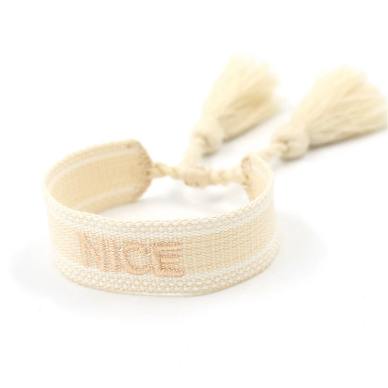 handmade woven bracelet, polyester, embroidered letters with tassels, adjustable (love)