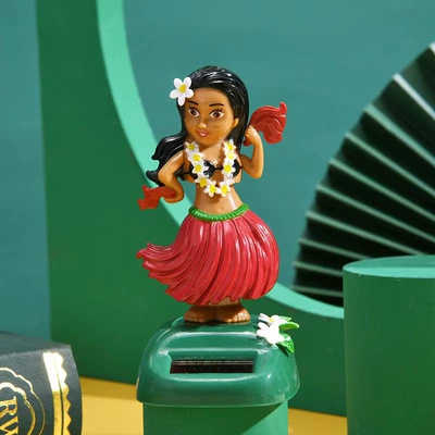 Solar Apple Flower Cartoon Shake Head Doll Car Ornaments Creative Gifts Children Toys Hawaiian Girls (Car ornaments) - fan-red