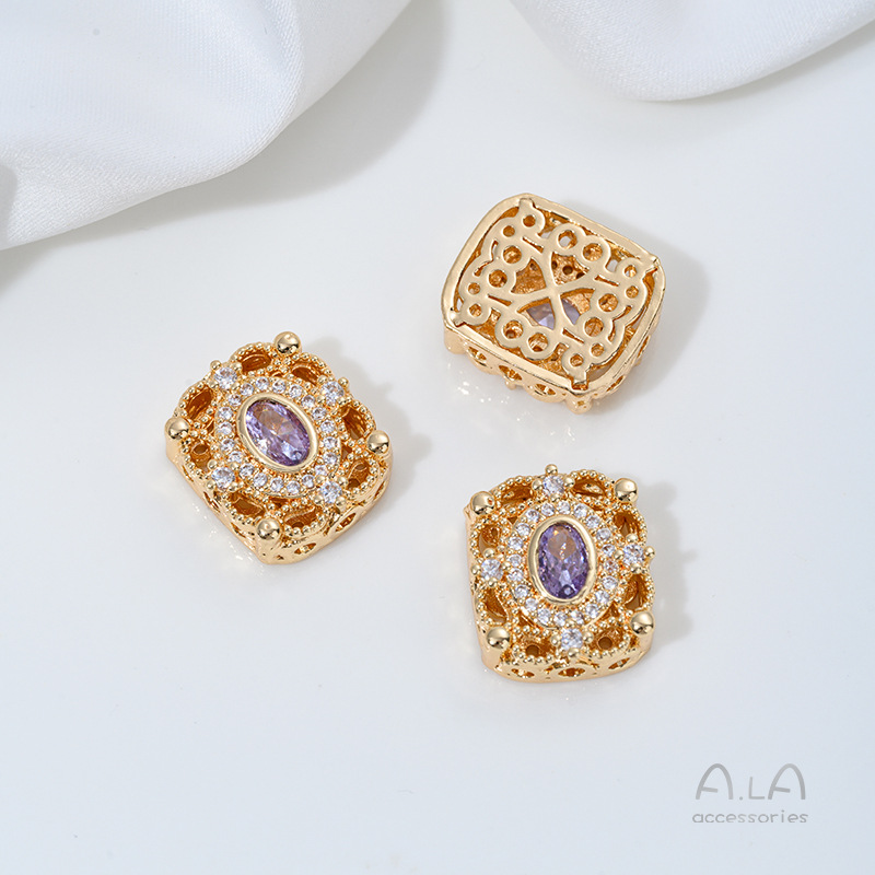 Wholesale 14K Gold-Plated Silver-Plated Zircon Round Water Drop Porous Loose Beads DIY Bracelet Necklace Jewelry Accessories