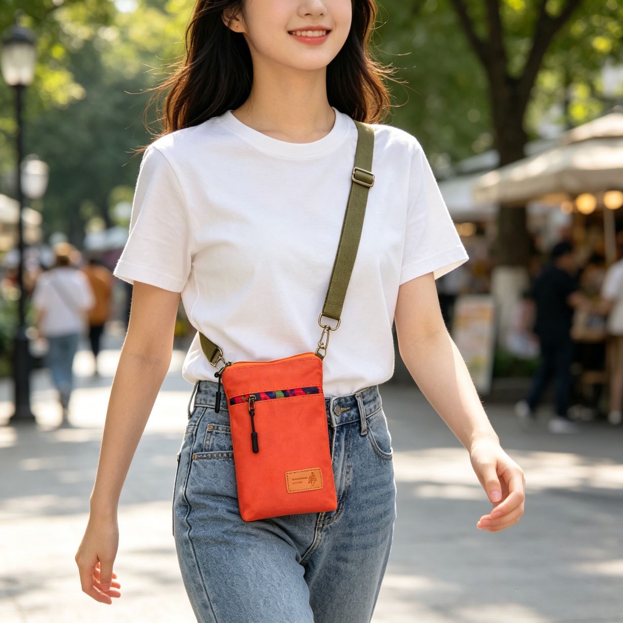 Foreign trade summer new colorful three-layer cloth bag 7 inch large screen slung mobile phone bag can be hung neck chest bag women's bag