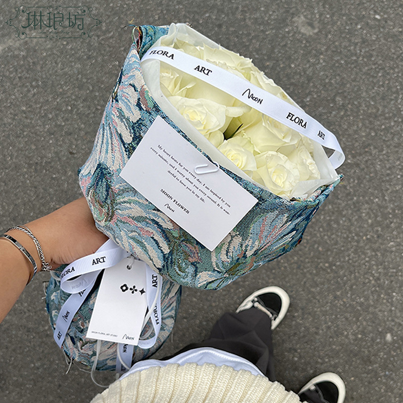 Nueva tela vintage lienzo flor papel de embalaje redondo ramo arte girasol envoltura papel flor Tienda materiales tienda