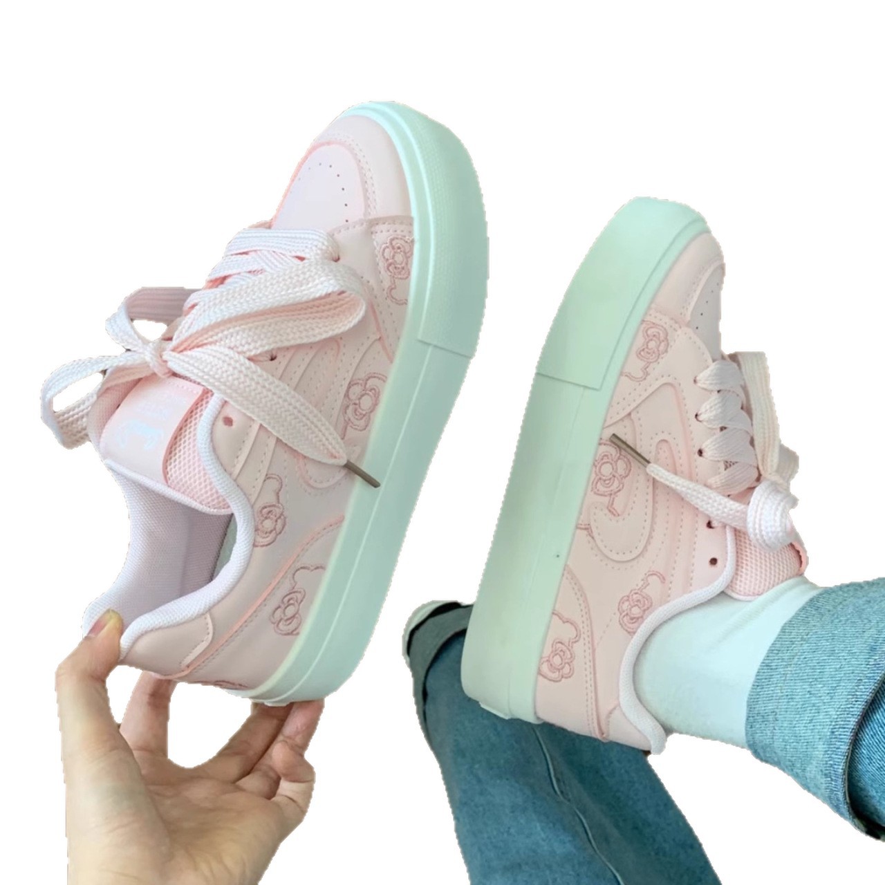 Estudiantes zapatos deportivos casuales zapatos de pan de primavera y otoño 2025 nuevos zapatos de nicho zapatos de plancha gruesa zapatos blancos para mujeres