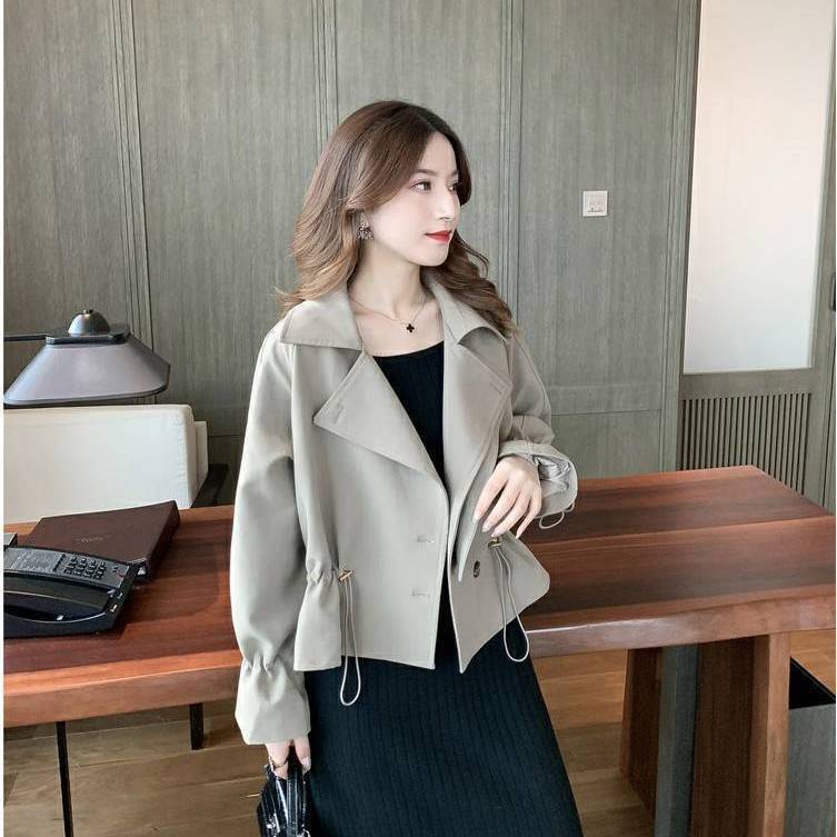 外衣女秋季新款女装韩版抽绳纯色短款风衣女神百搭小个子轻熟上衣|undefined