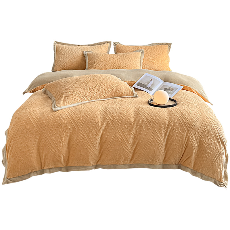 Espesado tallado de leche de lana de cuatro piezas conjunto 2025 nuevo coral lana de invierno sábanas de franela cubierta de cama