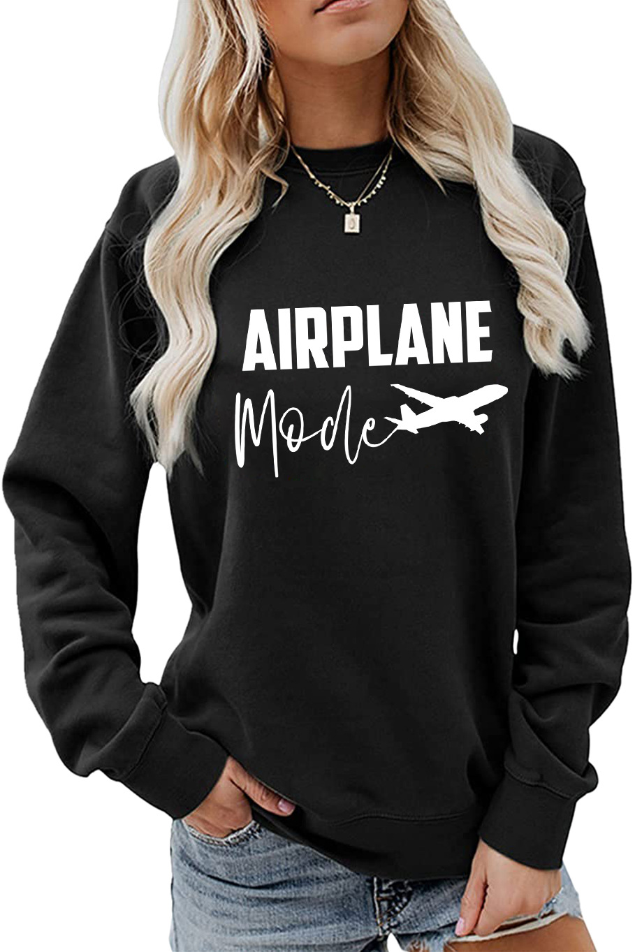 Mujeres Sudadera Manga Larga Sudaderas Con Capucha Y Sudaderas Impresión Casual Letra Avión display picture 4