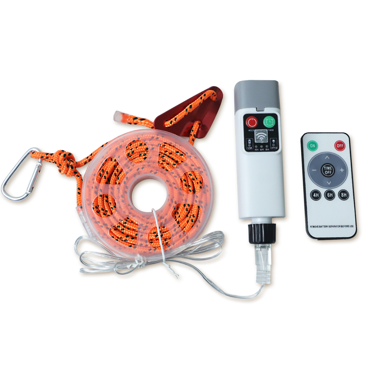 Lámpara de cuerda de viento para acampar, luz, cuerda a prueba de viento, modelo de control remoto, recargable, advertencia nocturna, cuerda a prueba de golpes, cuerda de carpa, cuerda de campamento