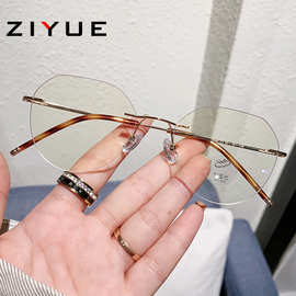新款素颜无框眼镜女网红直播氛围感眼镜框防蓝光可配有度数平光镜