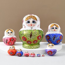 俄罗斯套娃10层彩绘手工制作风干椴木儿童益智玩具节日礼物摆件