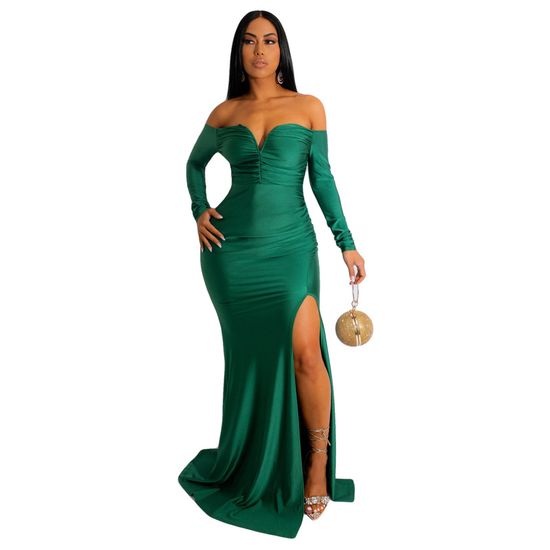 Mopping Fishtail Skirt Party African Women's Long-Sleeved Floor-Length Fishtail Skirt Slit Evening Dress Mopping Fishtail Skirt Party African Women's Long-Sleeved Floor-Length Fishtail Skirt Slit Evening Dress
