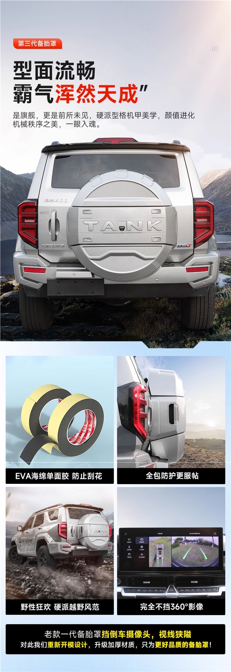 Tank 400Hi4T Spare Tire Cover with Light Mecha Third Generation All-Inclusive Tire Protective Cover Original Color Off-Road Special Accessories
