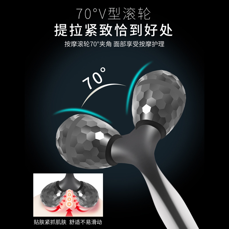 Roller facial dispositivo de belleza de doble cabeza de rodillo de elevación de V-facial compactación manual de extracción de tendones de ojos Herramientas de belleza facial