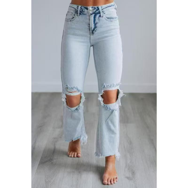 Women's Clothing Skinny Cropped Jeans Ripped Denim Trendy Distressed Casual American Style Spring New 2026_ecoleips.com