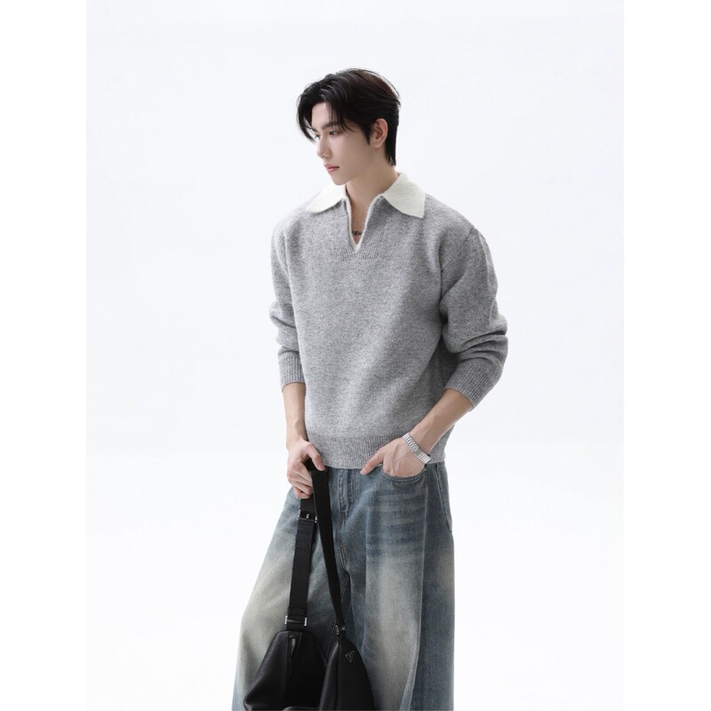 Cross-Border Old Money Style Patchwork Sweater Men's Autumn and Winter Vacation Two-Piece V Neck Lazy Pullover Knitwear Top Retro Knitwear