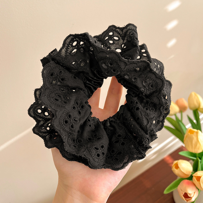 Corbata de pelo de intestino de lunares de crema grande coreana, gomas de goma de cola de caballo suaves para mujer, accesorios para el cabello de bola, accesorios para el cabello, cuerda para la cabeza