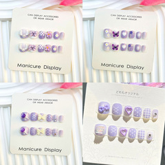 新款紫色系兒童穿戴甲可愛點鑽指甲貼女孩玩具安全環保寶寶甲片