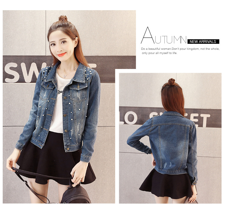 Slimming Beaded Denim Jacket NSYF38469