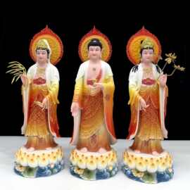 批发实心西方三圣佛像家用供奉阿弥陀佛站立观音像大势至菩萨神像