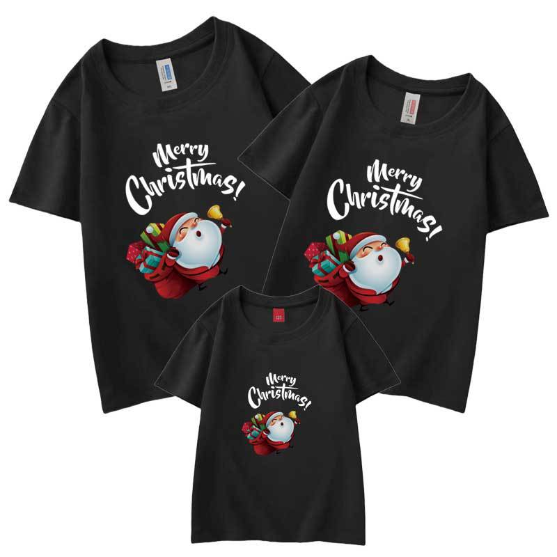 Navidad Año nuevo padre-niño desgaste verano peinado algodón nueva moda manga corta familia tres familia desgaste transfronterizo camiseta impresa
