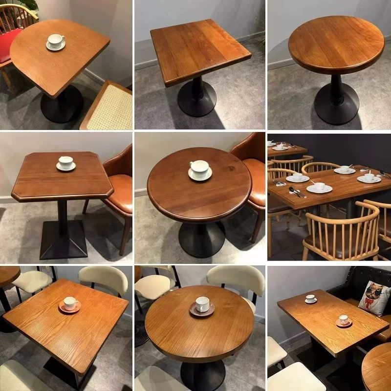 Retro Cafe Table Western Restaurant Solid Wood Small Round Table Cake Shop B&B Dessert Milk Tea Shop Bar Dining Table and Chairs