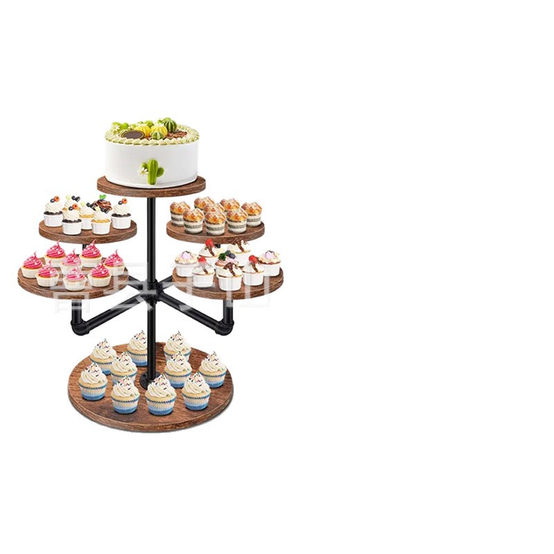 Estante de exhibición de postre de pastel de madera escritorio de fiesta multicapa estante de pastel de papel de hierro estante de maceta de madera