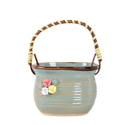 Cross-border European rattan hanging basket micro landscape geometric succulent flower pot portable desktop home furnishings hanging orchid potted plant