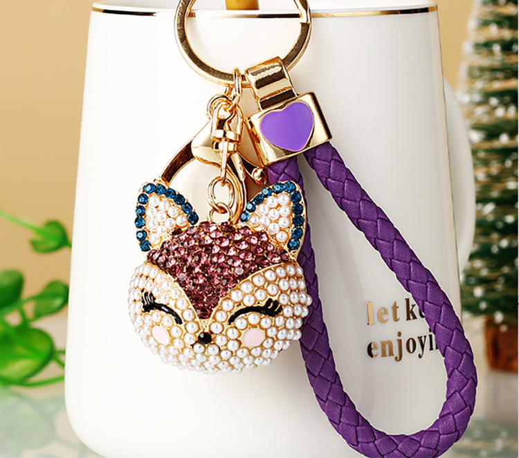 48g Weight Cute Animal Pu Leather Alloy Inlay Rhinestones Women's Keychain