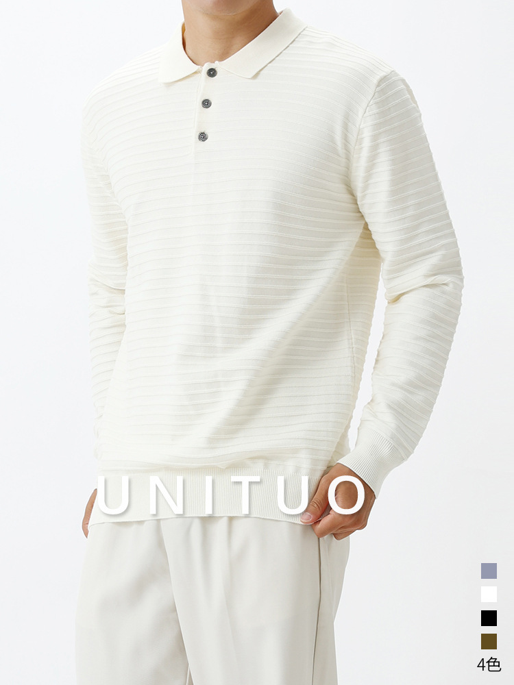 Old Money New Noble Fashion Hombre lujo ligero suéter a rayas de alto nivel camiseta de punto de negocios casual cuello de manga larga chaqueta polo