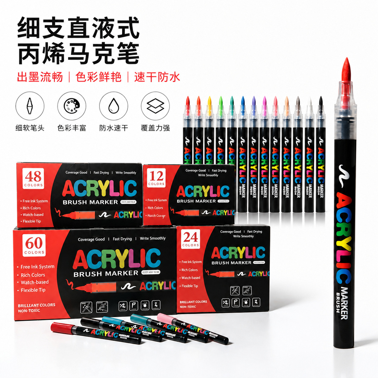 New direct liquid acrylic marker pen for DIY graffiti, large-capacity soft-tip marker pen with intelligent ink control
