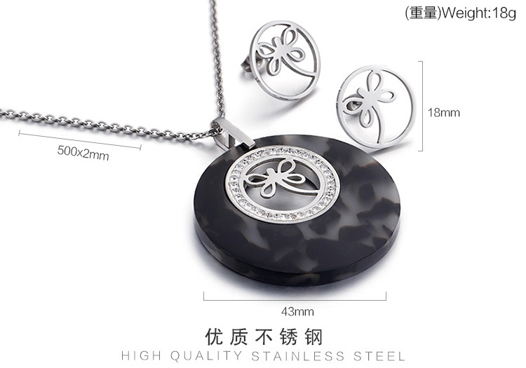 Fashion Water Droplets Heart Shape Titanium Steel Inlay Rhinestones Earrings Necklace 1 Set