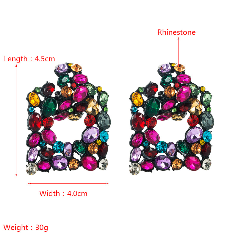 European And American Fashion Za Same Style Exaggerated Geometry Square Alloy Rhinestone Earrings Internet Celebrity High-grade Hollow-out Elegant Earrings display picture 1