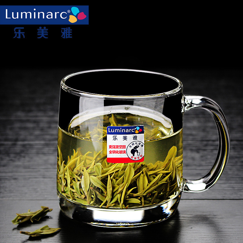 樂美雅玻璃杯家用水杯耐熱泡茶杯鋼化微波牛奶杯帶把早餐喝水杯子