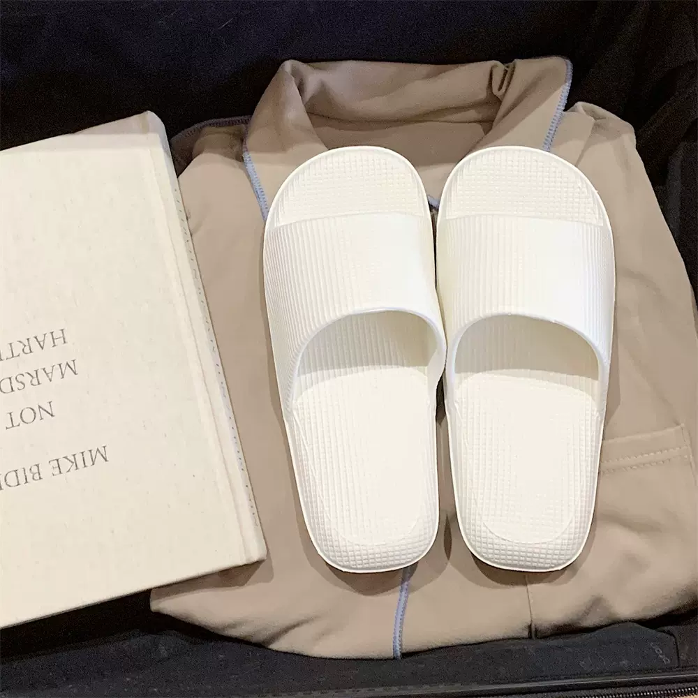 2025新款日系简约纯色创意华夫格夏季女生eva软平底居家一字拖鞋