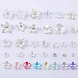diy手工服饰包包彩色五瓣花朵辅料树脂珍珠花镶嵌AB彩钻配件现货