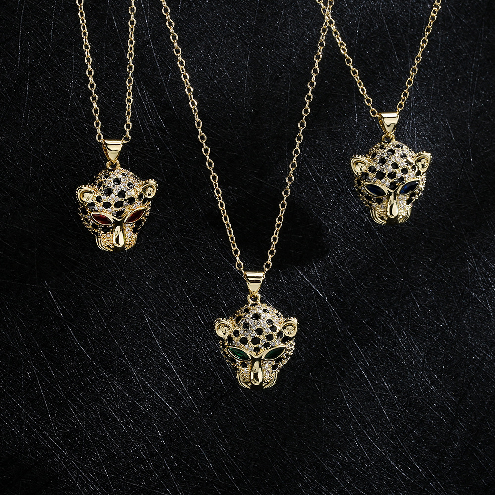 new leopard head plated 18K gold zircon animal copper necklace
