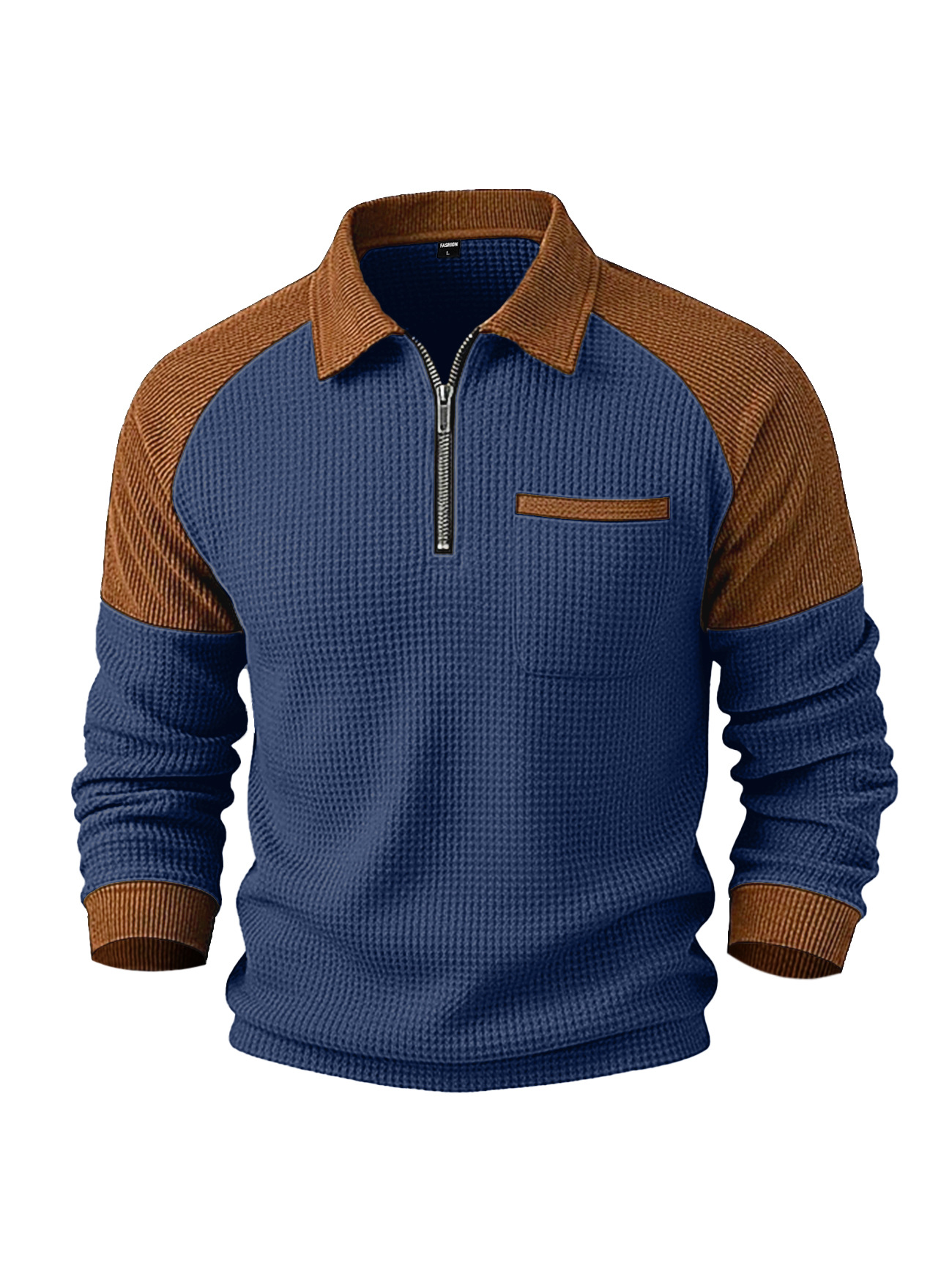 Polo da uomo in maglia waffle con collo a risvolto e zip_voghion.com