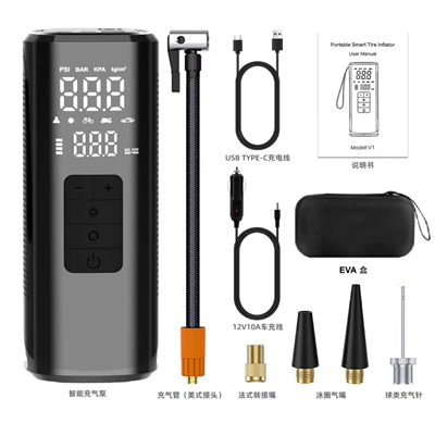Hava nasosu — Wireless Car Air Pump - v1-001-15000mah-with-dc-cigarette-lighter-charging-cable-eva-bag-blue