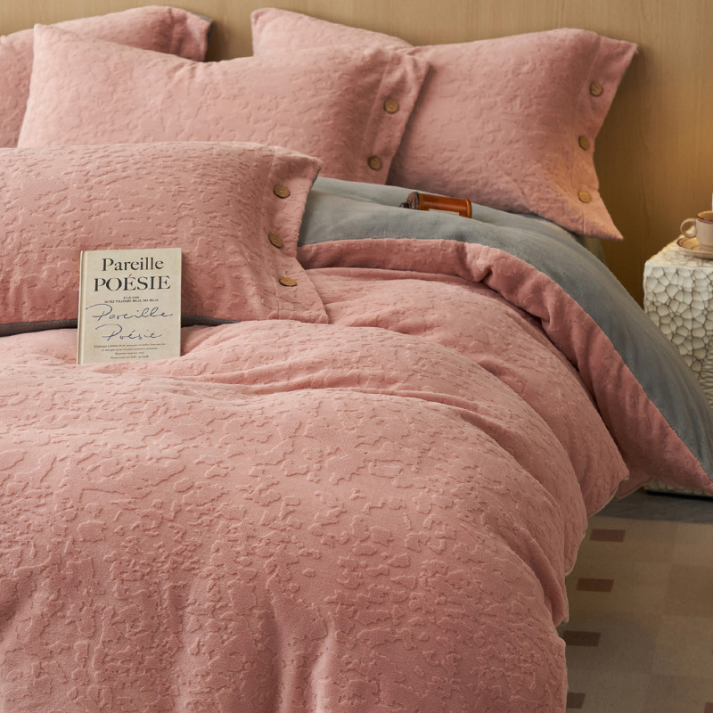 A clase doble cara engrosada cama de lana de leche de cuatro piezas de ropa de cama de invierno sábanas de lana de coral