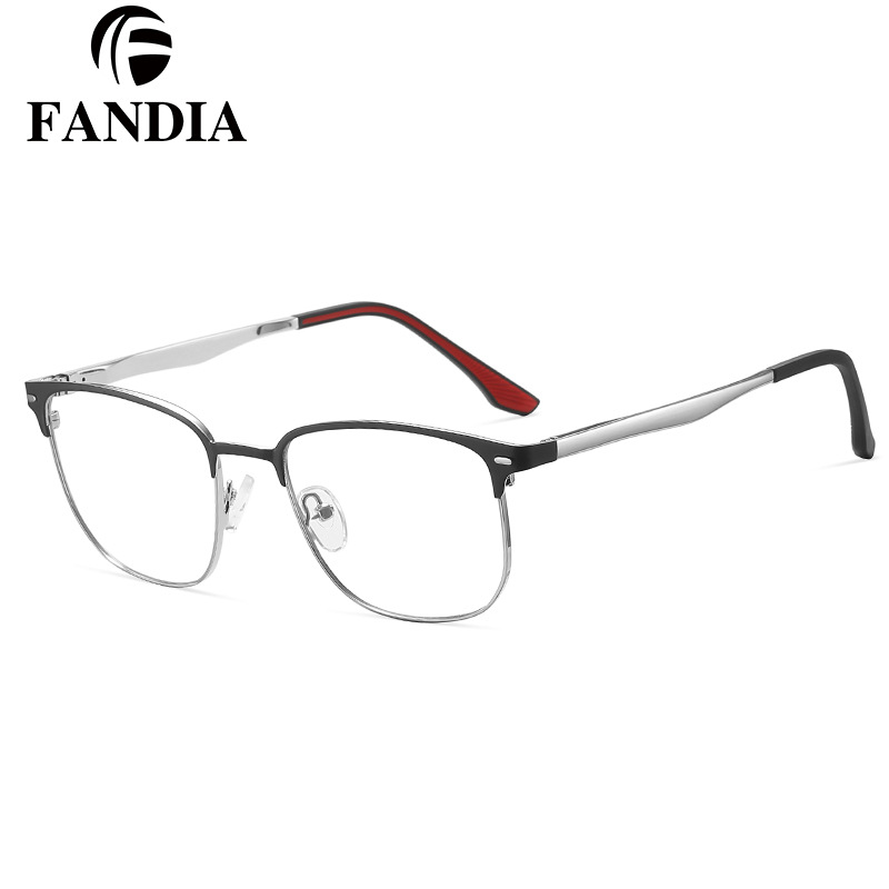 91761 Gafas anti-azul para hombres de metal europeo y americano de moda, la miopía se puede equipar con un marco de gafas de montura completa simple de grado