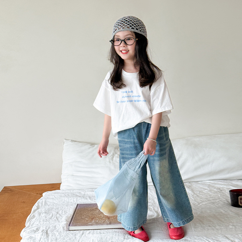 Weimu Kidsren's Clothing Anti-Mosquito Pants Girls' Pants Summer 2025 New Kidsren's Casual Wide-Leg Jeans Baby Pants