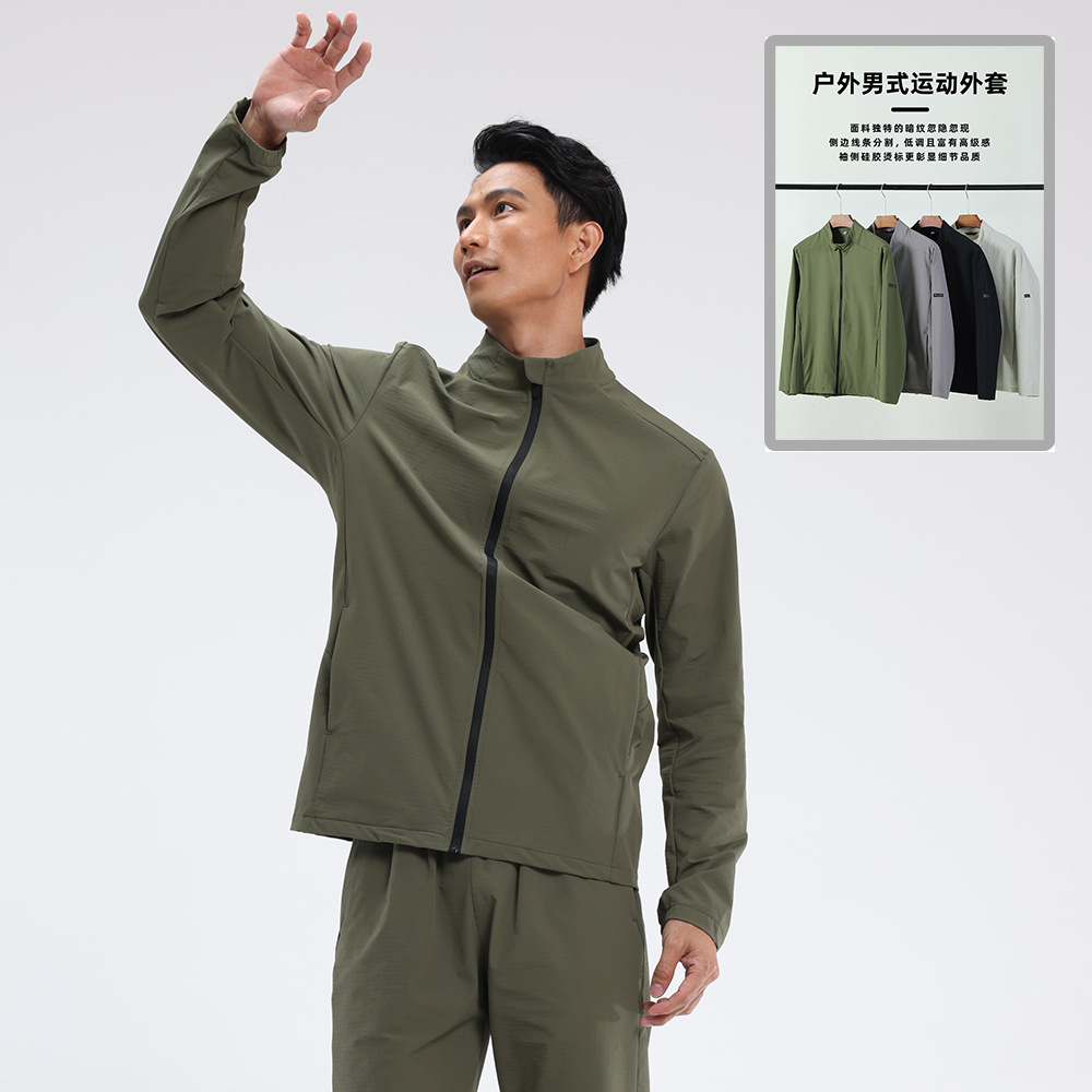 Lulu otoño chaqueta deportiva al aire libre hombre cuello holgado manga larga chaqueta deportiva casual trajes de senderismo transpirables